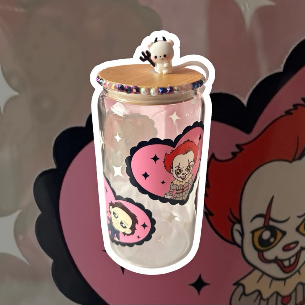 Cute Pennywise Glass  tumbler with Lid